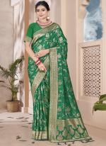 Silk Green Wedding Wear Zari Work Saree